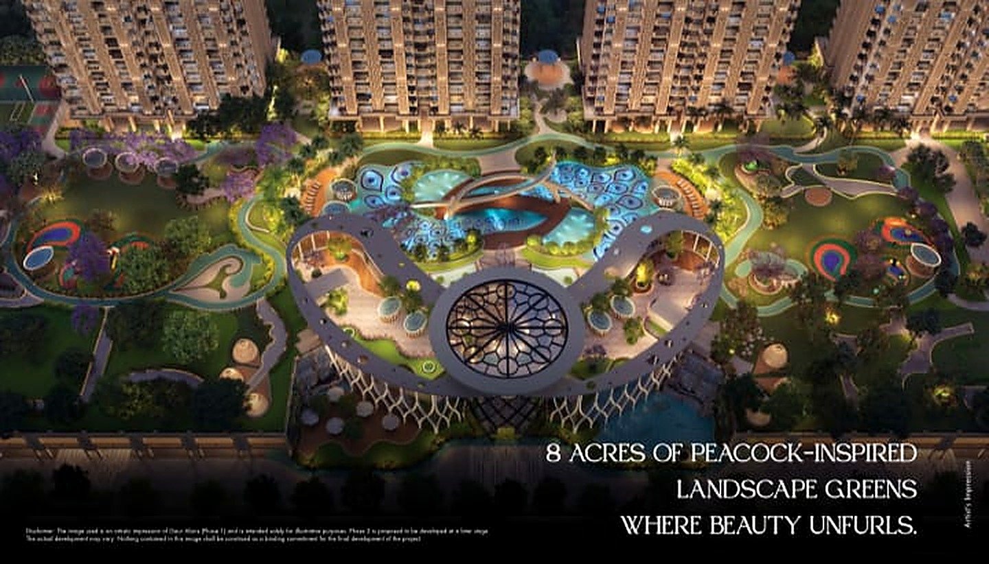 8 acres of peacock-inspired landscape greens at night